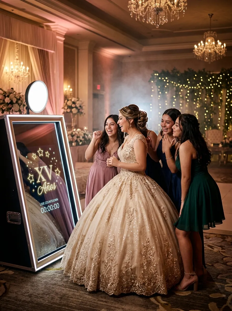 Pareja disfrutando la experiencia Magic Mirror de Mist en su boda
